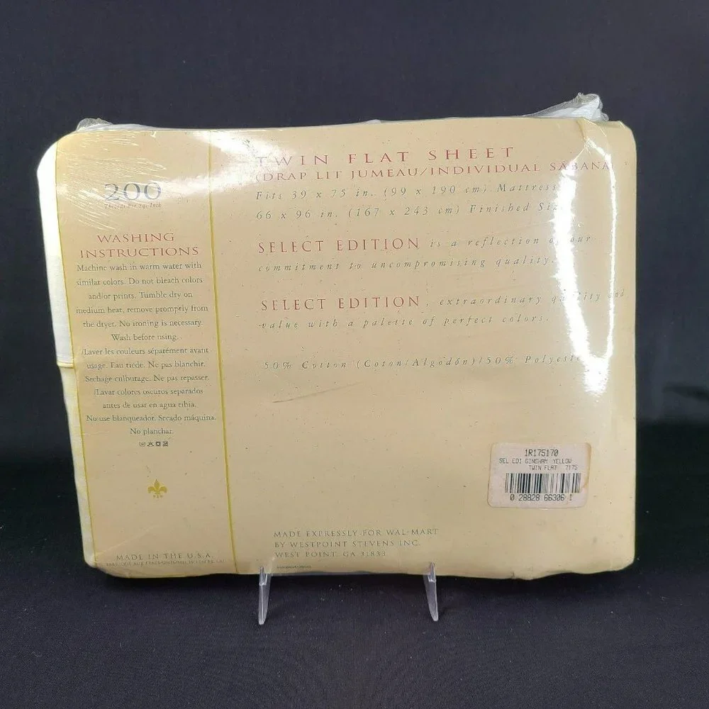 Westpoint Stevens Twin Flat Sheet Yellow Gingham Blend Cottagecore‎ Vtg New READ